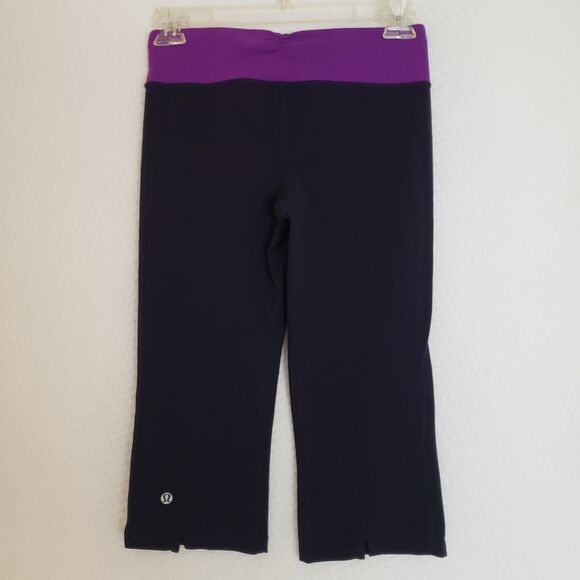 Lululemon Gather and Crow Crop Leggings Black Pink Ankle Slit Women's Size 4 - Picture 2 of 8